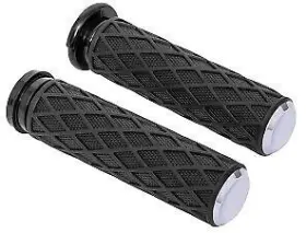 500-005 Arlen Ness Diamond Rubber Grips Chrome Tbw Billet 1 Inch Pair Harley Big Twin Xl
