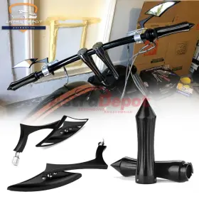 Astradepot 934664122085 Black Cnc 1ftft Motorcycle Handlebar Grips Blade Side Mirrors For Harley Custom Astradepot 934664122085 Black Cnc 1ftft Motorcycle Handlebar Grips Blade Side Mirrors For Harley Custom