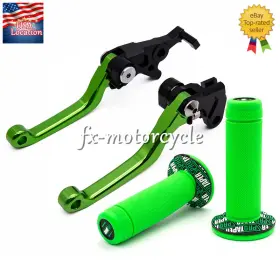 Fxcnc Fx-yyc-147-fs-211230-m-41 For Kawasaki Kdx125sr 1990-1999 Green Brake Clutch Levers And Hand Grips Set Pivot