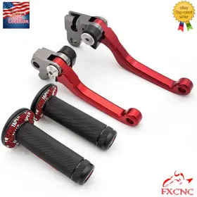 Fx-yyc-147-fs-220824-m-36 Fxcnc For Honda Cr125r Cr250r 2004-2007 Red Clutch Brake Levers And Grips Handle Dirt
