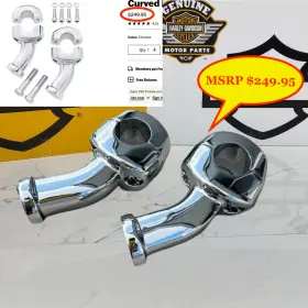 56269-09 Harley-davidson Oem 1.25 Inch Dia 4 Curved Fat Handlebar Risers Pull Back Chrome