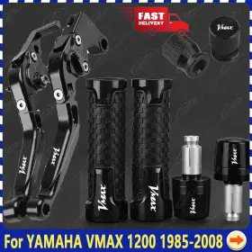 Kanala Parts 1200 1985-2008 Black Handle Grips Cap Brake Clutch Levers Set For Yamaha Vmax