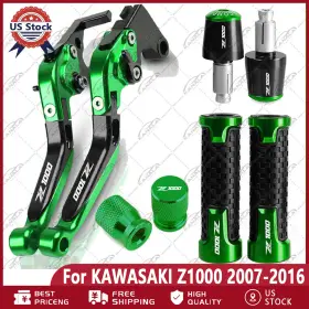 Kanala Parts Z1000 2007-2016 For Kawasaki Green Cnc Handle Grips Cap Brake Clutch Levers Set Kanala Parts Z1000 2007-2016 For Kawasaki Green Cnc Handle Grips Cap Brake Clutch Levers Set