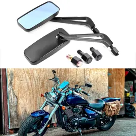 Lxecbus046 Miss Moly Devilmotor Black Rectangle Motorcycle Bobber Mirrors For Cruiser Chopper With