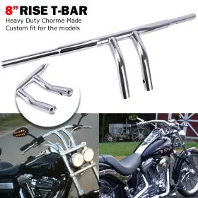 Dr-hl008100-bk-a Oumurs Fat 1-1/4 Inch Black Chrome 8 Rise Pullback T-bars Handlebars Drag For Harley Honda