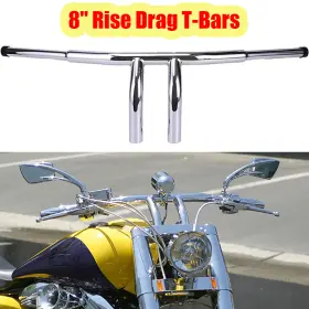 Mpphloo81oooo-ch Oumurs Mpphloo81oooo-ch/bk 8 Inch Drag T-bars Handlebars 1-1/4 Fat Bar For Harley Dyna Softail Fls Fxd Touring