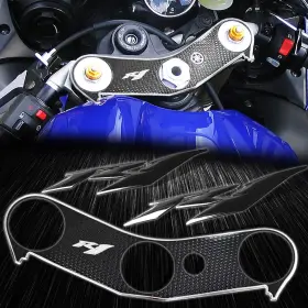 Yps-72-triple-tree-bar Pro Bikery Chromed Perforate Handle Yoke Cover 3d Black Emblem Sticker Kit For 04-08 Yzf R1
