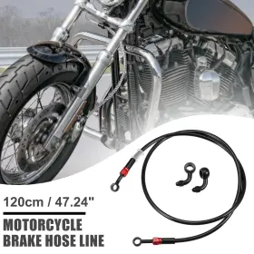 X Autohaux 726215256246 An3 28 90 Degree Brake Hose Motorcycle Braided Line Clutch Tube 120cm Black