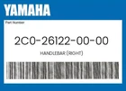 Yamaha Genuine Handlebar (right) 2C0-26122-00-00 New. Price: $177.59.