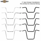 1" Ape Hanger 10/12/14/16/18 Rise Handlebar Knurled & Pre-drilled For Harley New. Price: $48.99.