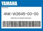 Yamaha Genuine Master Cylinder Sub Assy 4NK-W2645-00-00 New. Price: $424.22.